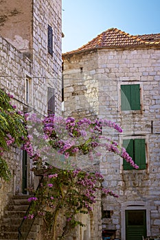 Old house building in old town of Hvar island, Croatia