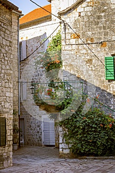 Old house building in old town of Hvar island, Croatia