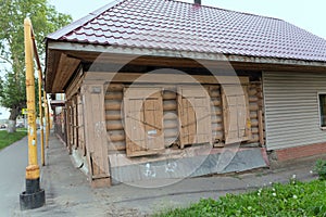 Old house with closed shutters