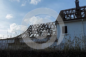 An old house destroyed by the hurricane is demolished