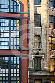 Old house facades New York red and brown brick windows