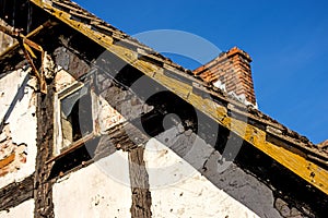 Old house, frame house with damages