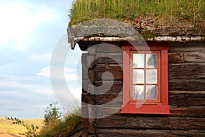 The old house with a grass on the roof in Norway