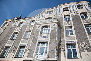 Old house in munich, bavaria , with blue sky