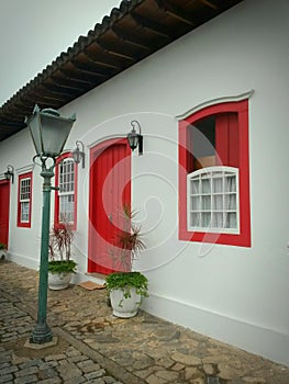 Old house red door Windows