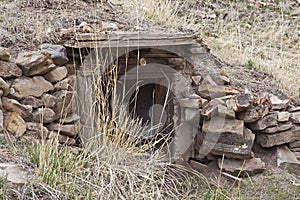 Old house sod root cellar stone entrance