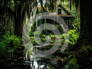 Old house in a swamp in New Orleans