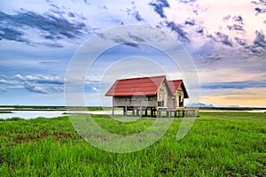 Old house for Views of Panorama Sunset and Sunrise at Thale Noi in Phatthalung, Thailand.