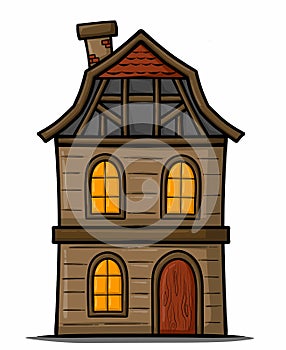 Old house in the village illustration isolated