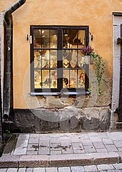 Old house window display in Stockholm Sweden