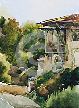 Old house in Yalta watercolor