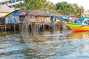 Old houses along the Chao Phraya riverside.