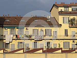 Old houses along corso Lodi in Milan, Italy