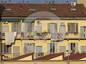 Old houses along corso Lodi in Milan, Italy