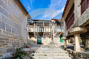 Old houses with balconies in the fishing village of Combarro, in Pontevedra, Galicia