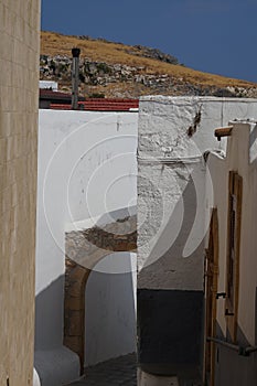 Old houses, built in the 16th-18th centuries, are found in ancient Lindos. Rhodes Island, Dodecanese, Greece