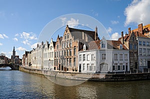 Blue sky and a sunny day at a canal in Brugge, Belgium