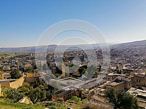 Old houses carved amid the mountains in the city Fez Morocco