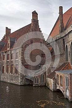 Old houses on a channel in Brugge