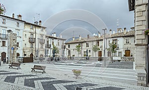 Old houses on Fontana square, Pescocostanzo, Abruzzo, Italy