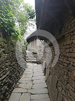 Old houses, inhabited by people from the Mustang Valley, Nepal