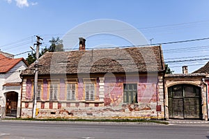 Old houses on medieval street in Ocna Sibiului