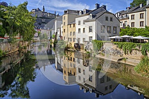 Old houses reflecting Alzette river