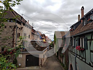 Old houses in rhenish style in Riquewihr, France