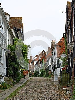Old houses and cobbled street,  Rye, East Sussex, England