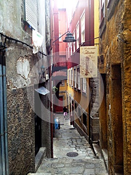 Old houses and stairs in Ribeira district, Porto, Portugal