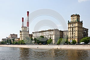 Old houses Stalinist buildings Berezhkovskaya in Moscow