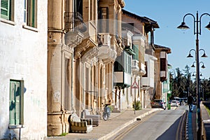 Old houses with stone carved balconies in Nicosia, Cyprus