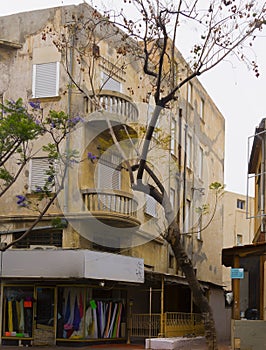 Old houses at the street of Nahalat Binyamin in Tel Aviv Israel
