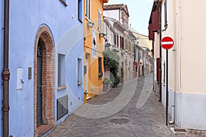 Old houses street Rimini Italy