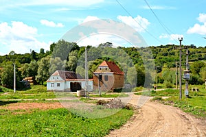 Old houses . Typical rural landscape and peasant houses in the village Beia, Transylvania, Romania.