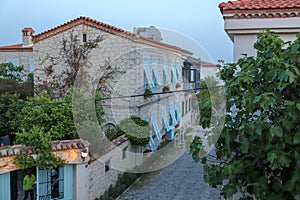 Old Houses view in historical Alacati Town. Alacati is populer tourist destination in Turkey.