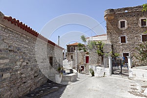 old houses in village of agios dimitrios on the coast of messenia in mani part of peloponnese