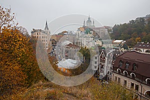 Old houses on the Vozdvizhenska street and St. Andrew`s Church