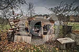 old hovel in autumn garden