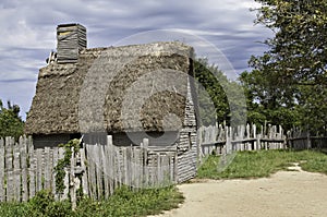 Old hut used by the first immigrants coming with the Mayflower in 17th century photo