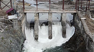 Old hydroelectric power station. Chemal, Altai Russia aerial view from above by drones