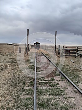 Old hystoric train on the train tracks behind Terry Bison Ranch