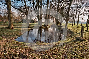 Old Icy Creek in Esdorp Echten, Drenthe, Reflecting Bare Winter Trees photo