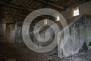 Old illuminated British army barn stables