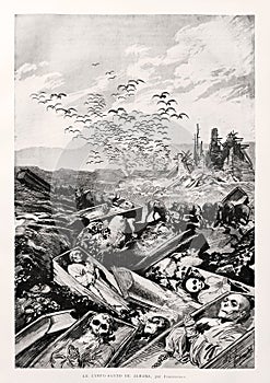 Old illustration of the aftermath of the Andalusian earthquake