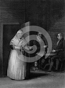 Old Illustration of Eighteenth Century Scottish Lowlands Tavern Scene photo