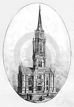 Old Illustration of Historic Church of Scottish City