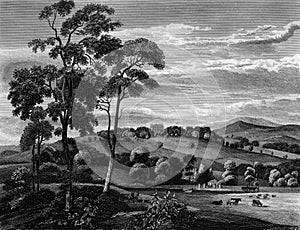 Old Illustration of Historic Landscape of West Central Scotland photo