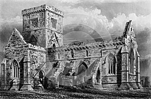 Old Illustration of  Historic Scottish Abbey