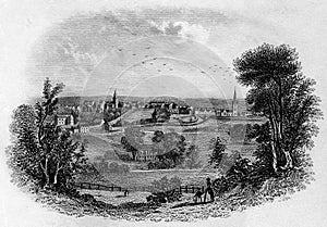 Old Illustration of Historic Scottish Town Landscape